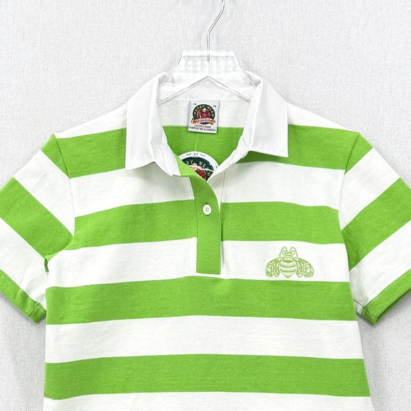BARBARIAN RUGBY WEAR Womens Polo Shirt Medium Green White Stripe Patron Bee NEW - Picture 13 of 14